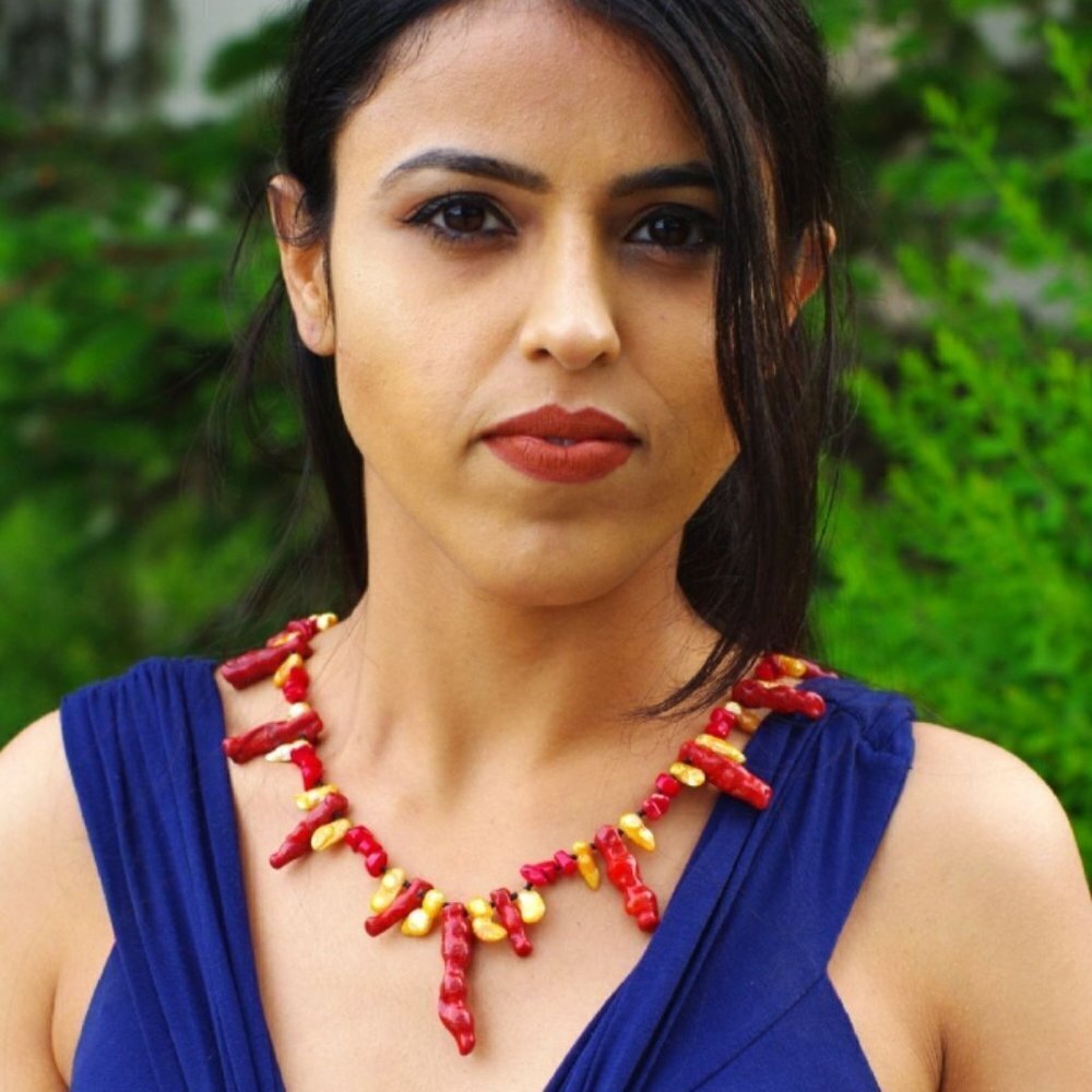 Stunning Coral & Pearl Beaded Statement Necklace, Handmade​​​​​